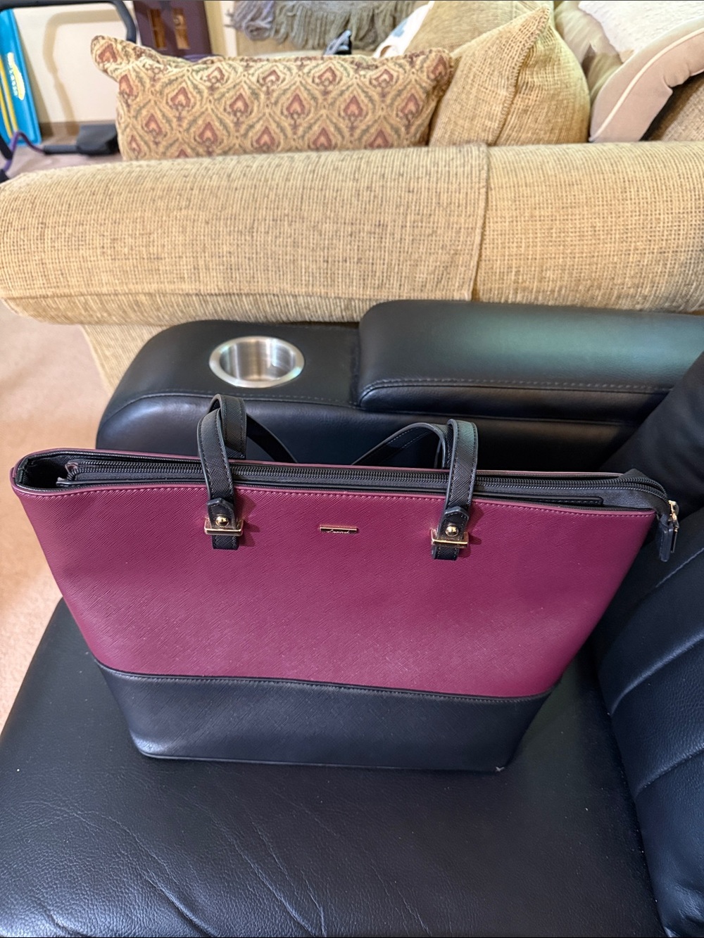 Two-Tone Burgundy and Black Purse